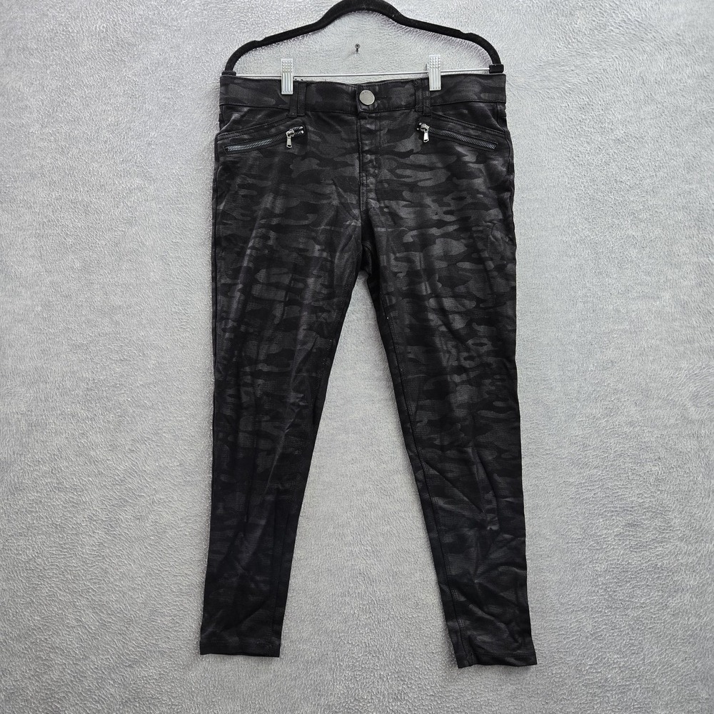 Democracy Women Pants 12 Black Nylon Rayon Camouflage Ab Solution Zipper 25"